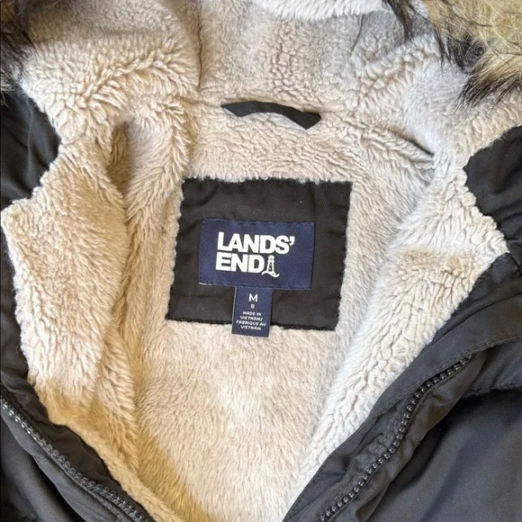 Girls Lands' End Jacket faux fur Cream Lining - Picture 3 of 5